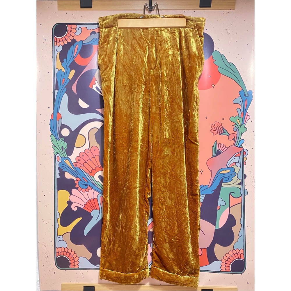 Anthropologie Ett Twa Cuffed Velvet Pants, Gold - M